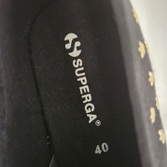 Superga Women's Black Canvas Gold Star Studs Low Top Sneakers Size 40 - Picture 8 of 8